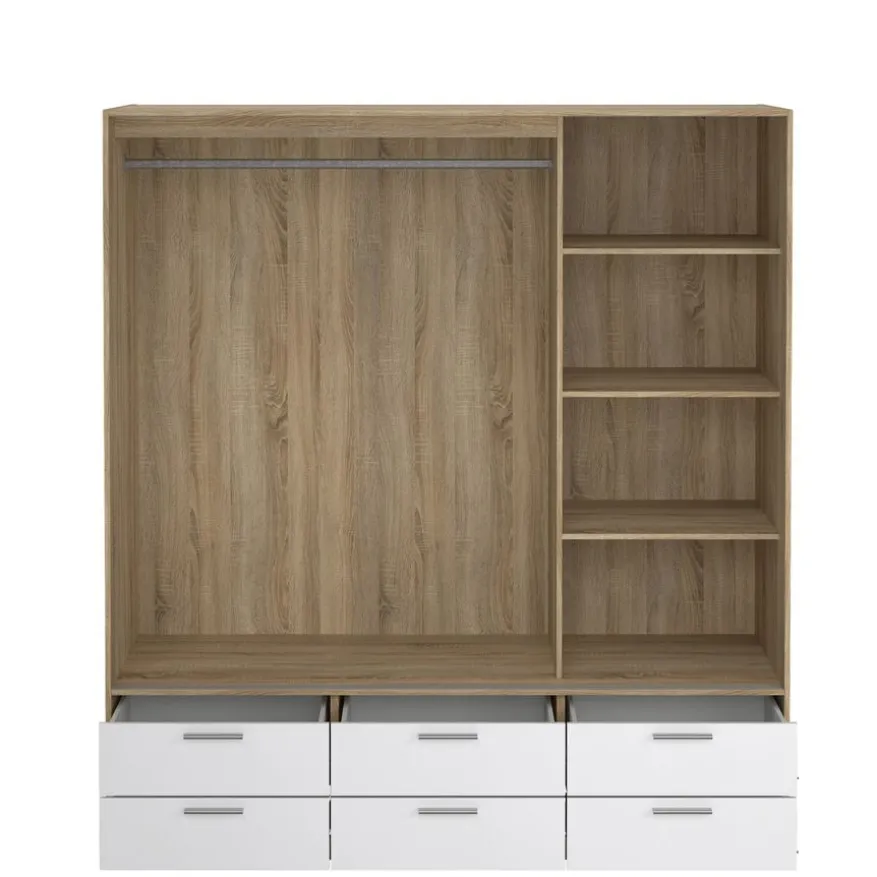 Kledingkast Jasper Eiken / Hoogglans Wit - 182x200x60 cm
