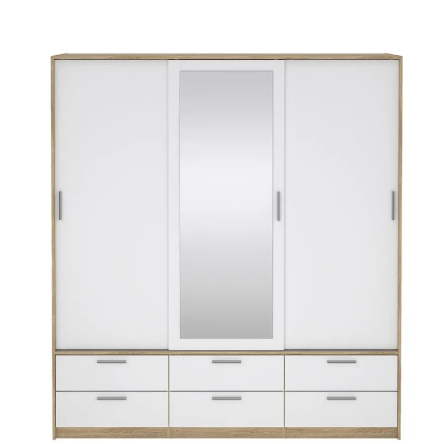 Kledingkast Jasper Eiken / Hoogglans Wit - 182x200x60 cm