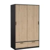 Kledingkast Jasper Zwart / Eiken - 121x200x60 cm