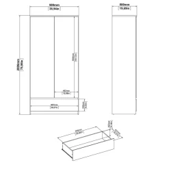 Kledingkast Luna Hoogglans Wit - 99x201x50 cm