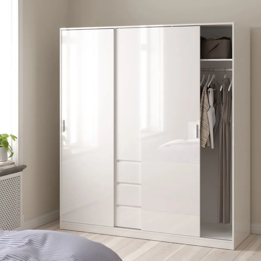 Kledingkast Luna Hoogglans Wit - 177x201x60 cm