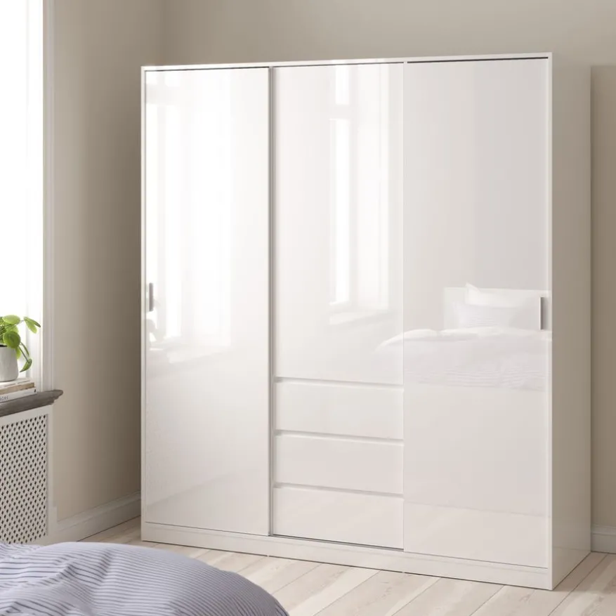 Kledingkast Luna Hoogglans Wit - 177x201x60 cm