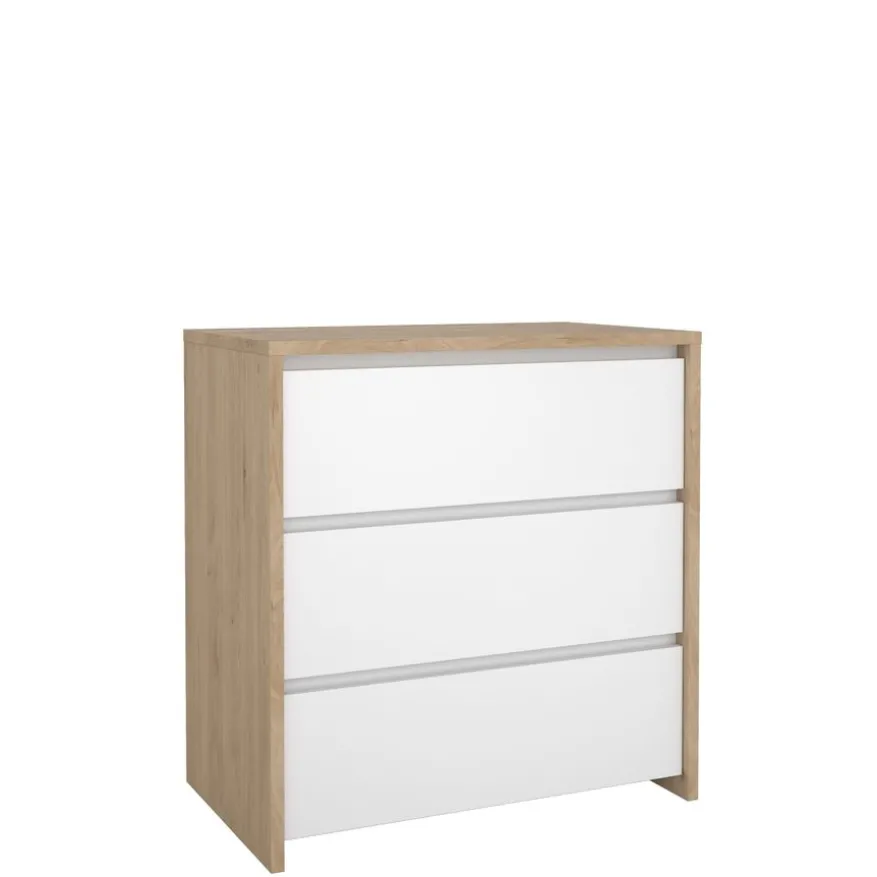 Ladekast Atlanta Eiken / Hoogglans Wit - 80x84x48 cm