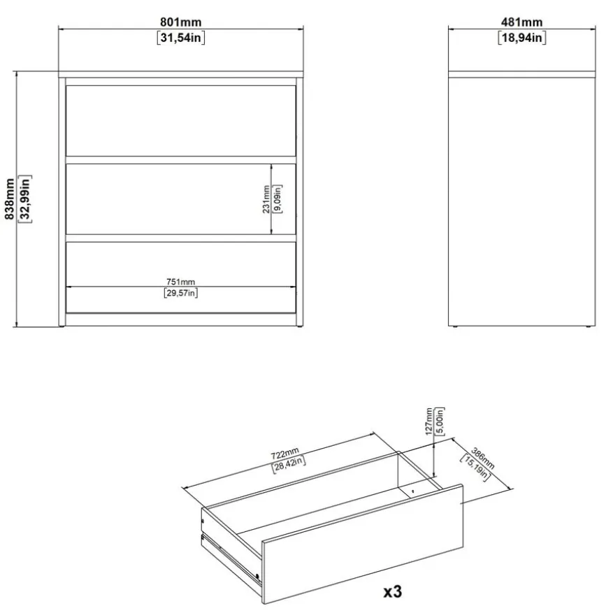 Ladekast Atlanta Eiken / Hoogglans Wit - 80x84x48 cm