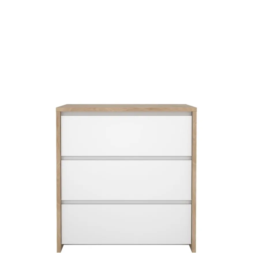 Ladekast Atlanta Eiken / Hoogglans Wit - 80x84x48 cm