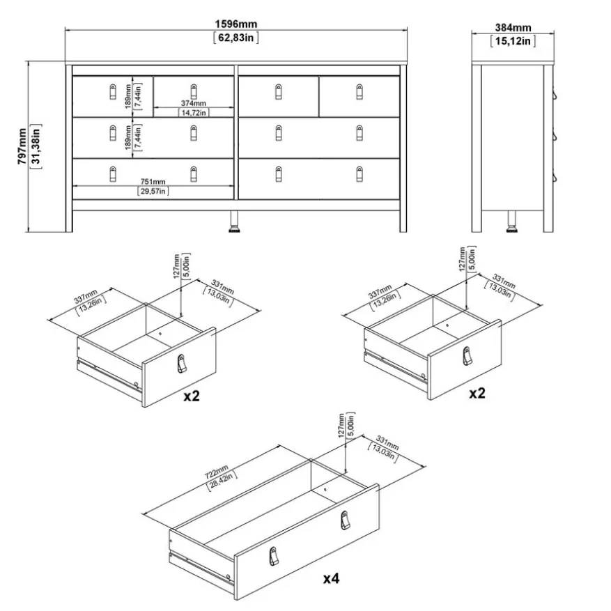 Ladekast Dallas Eiken - 160x80x39 cm