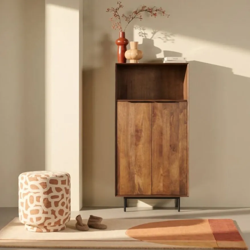 Light & Living Poef Davonte Terra / Crème - Ø 40 cm