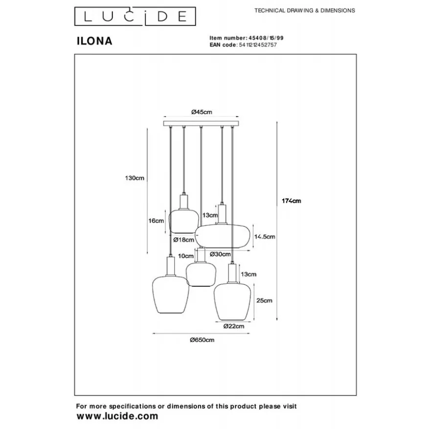 Lucide Hanglamp Ilona Multi - 5 x E27 - Ø 65 cm