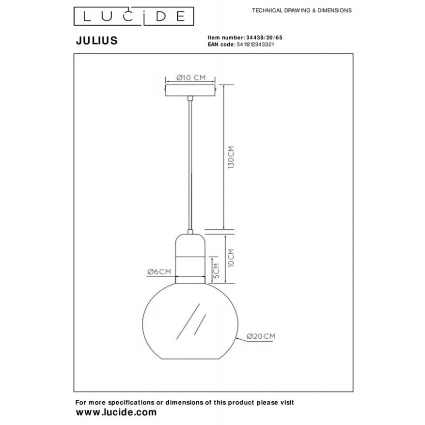 Lucide Hanglamp Julius Zwart - E27 - Ø 20 cm