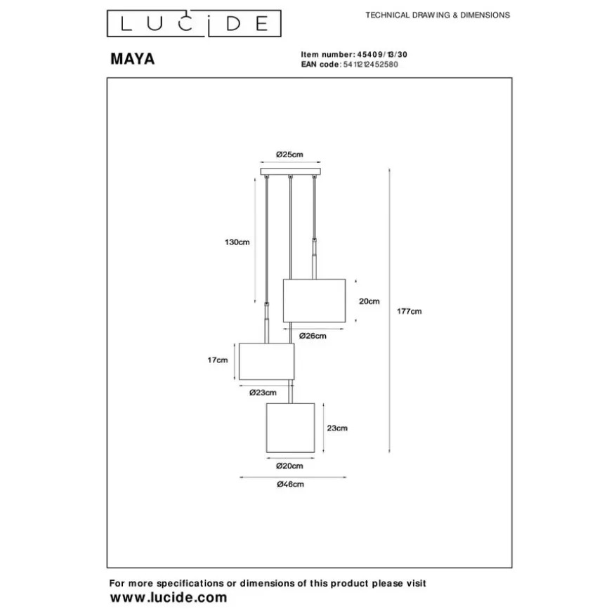 Lucide Hanglamp Maya Zwart - 3 x E27 - Ø 46 cm