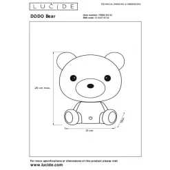 Lucide Oplaadbare Kinderlamp Dodo Bear Wit - LED - 25 cm hoog