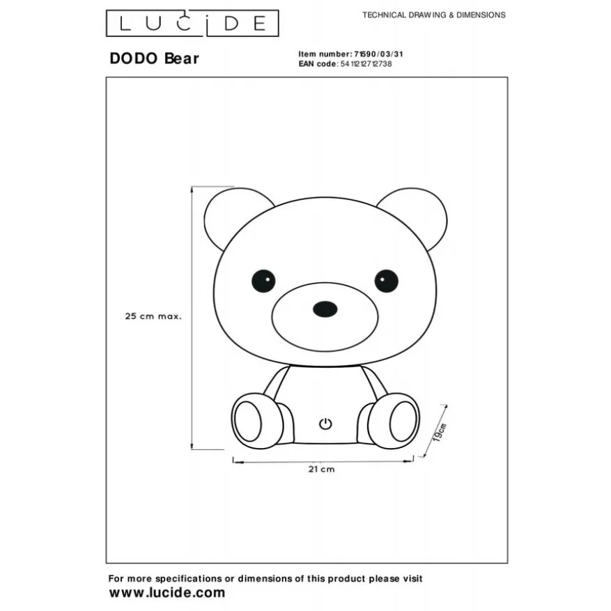 Lucide Oplaadbare Kinderlamp Dodo Bear Wit - LED - 25 cm hoog