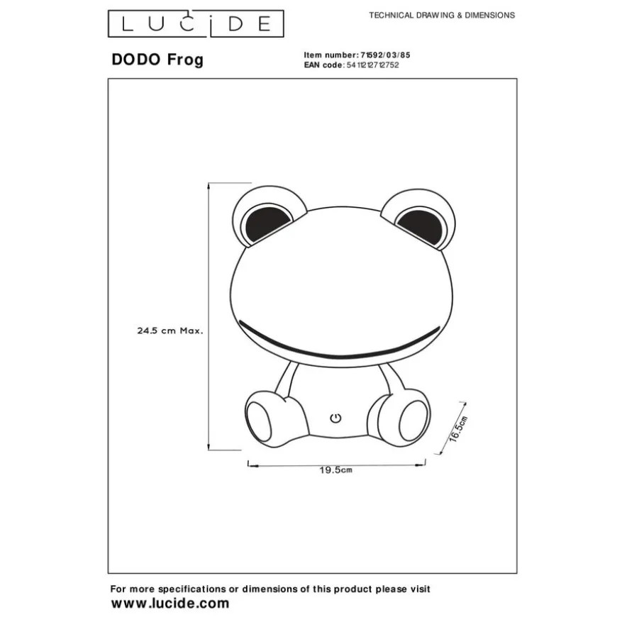 Lucide Oplaadbare Kinderlamp Dodo Frog Groen - LED - 25 cm hoog