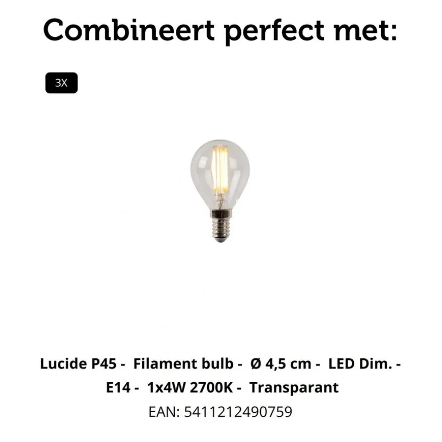 Lucide Plafondspot Bjorn Zwart - 4 x E14 - Ø 38 cm