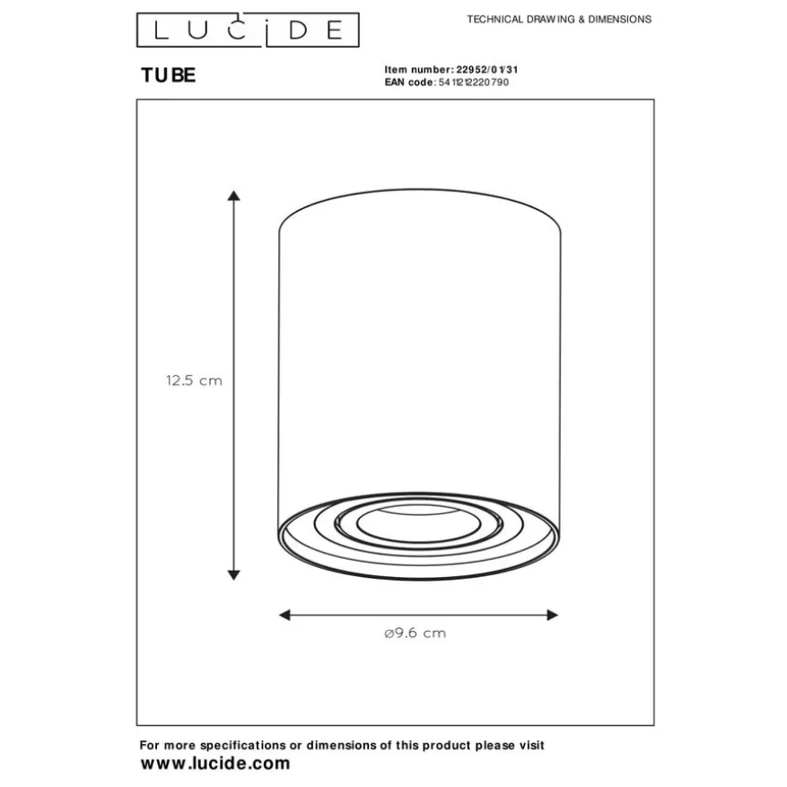 Lucide Plafondspot Tube Wit - GU10 - Ø 10 cm