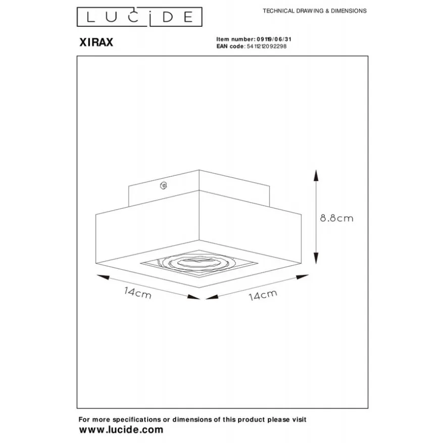 Lucide Plafondspot Xirax Wit - GU10 - 14x14 cm