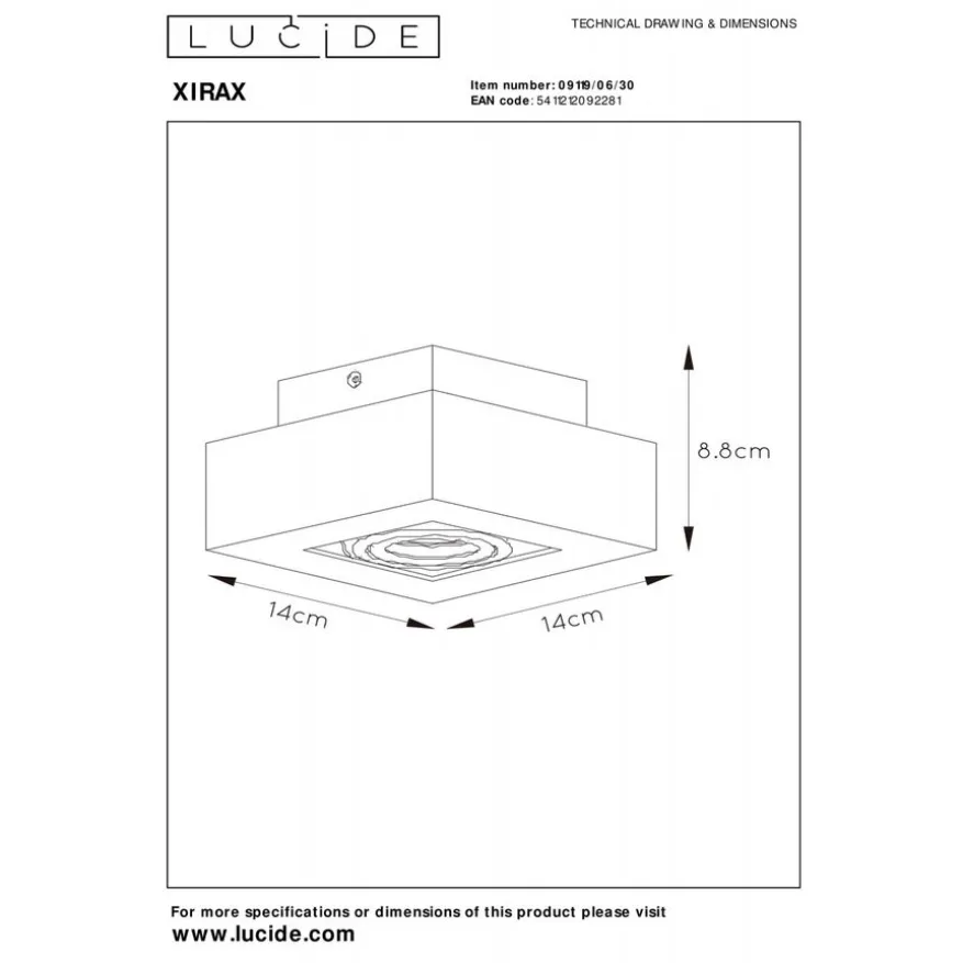 Lucide Plafondspot Xirax Zwart - GU10 - 14x14 cm