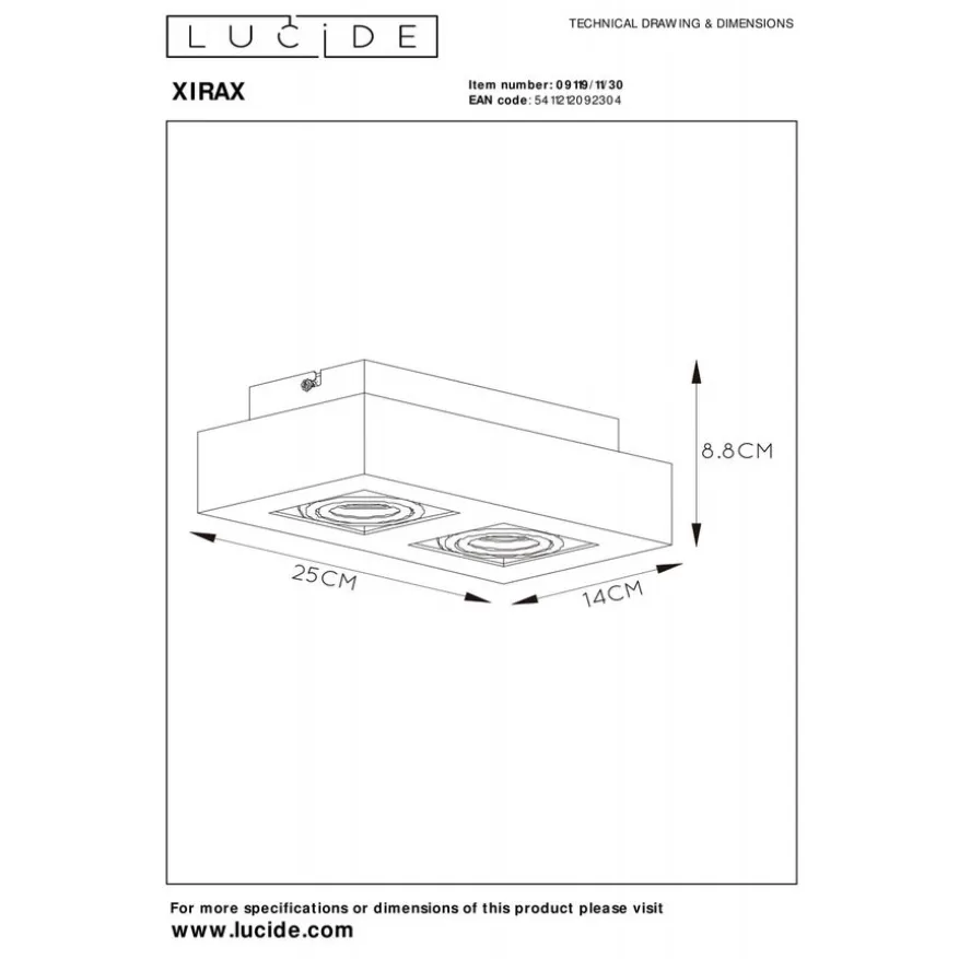 Lucide Plafondspot Xirax Zwart - 2 x GU10 - 14x25 cm