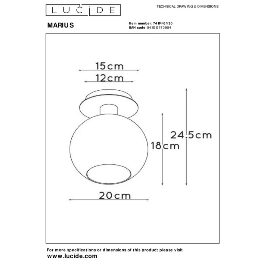 Lucide Plafonniere Marius Zwart - E27 - Ø 20 cm