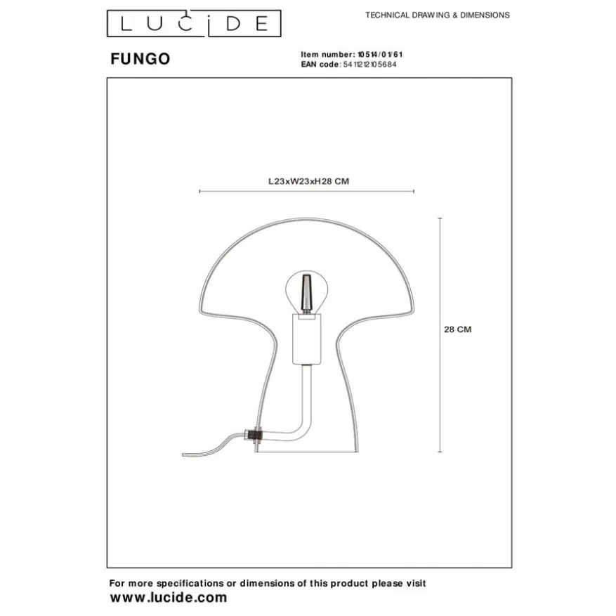 Lucide Tafellamp Fungo Wit - E27 - 28 cm hoog
