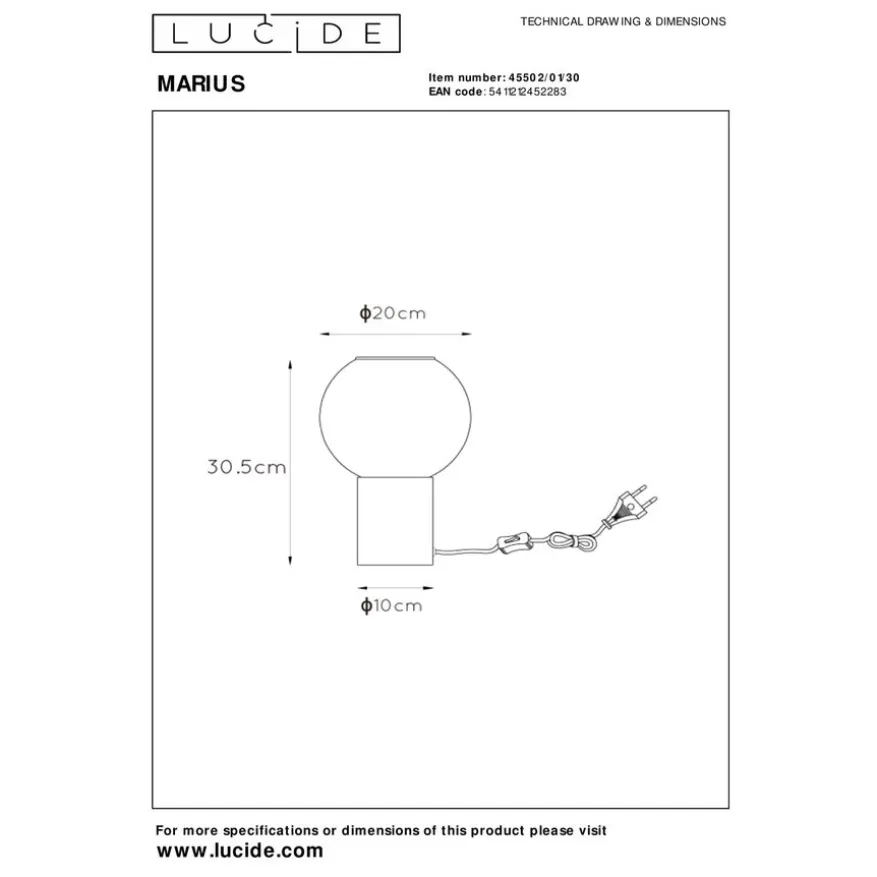 Lucide Tafellamp Marius Zwart - E27 - 33 cm hoog