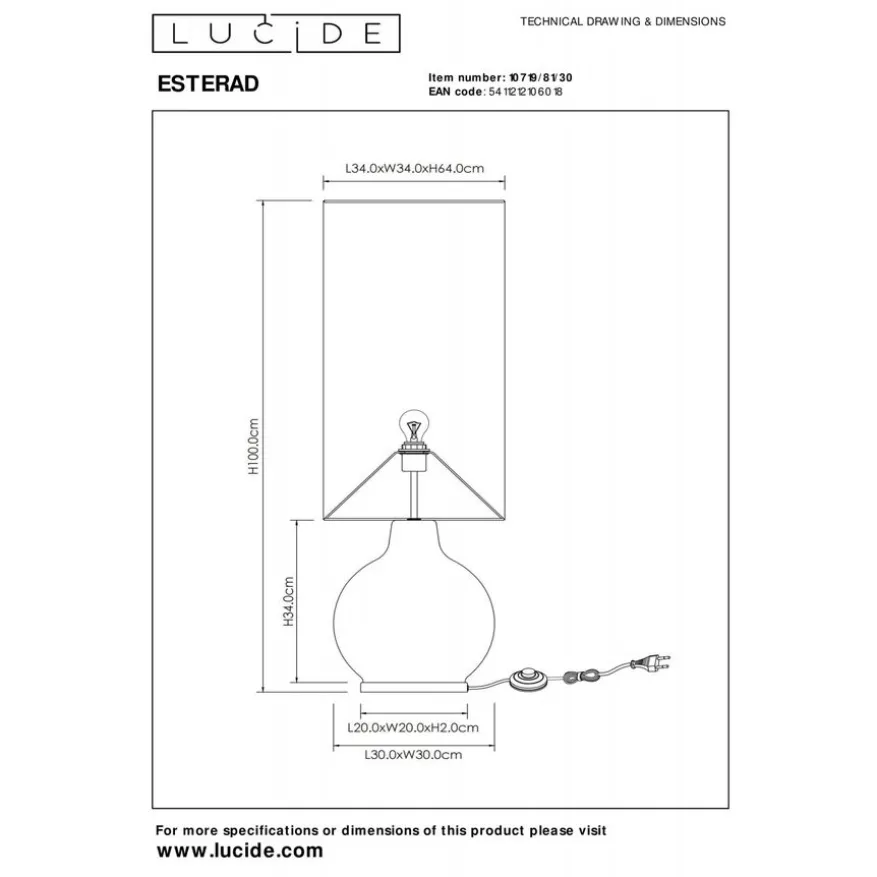 Lucide Vloerlamp Esterad Zwart - E27 - 100 cm hoog