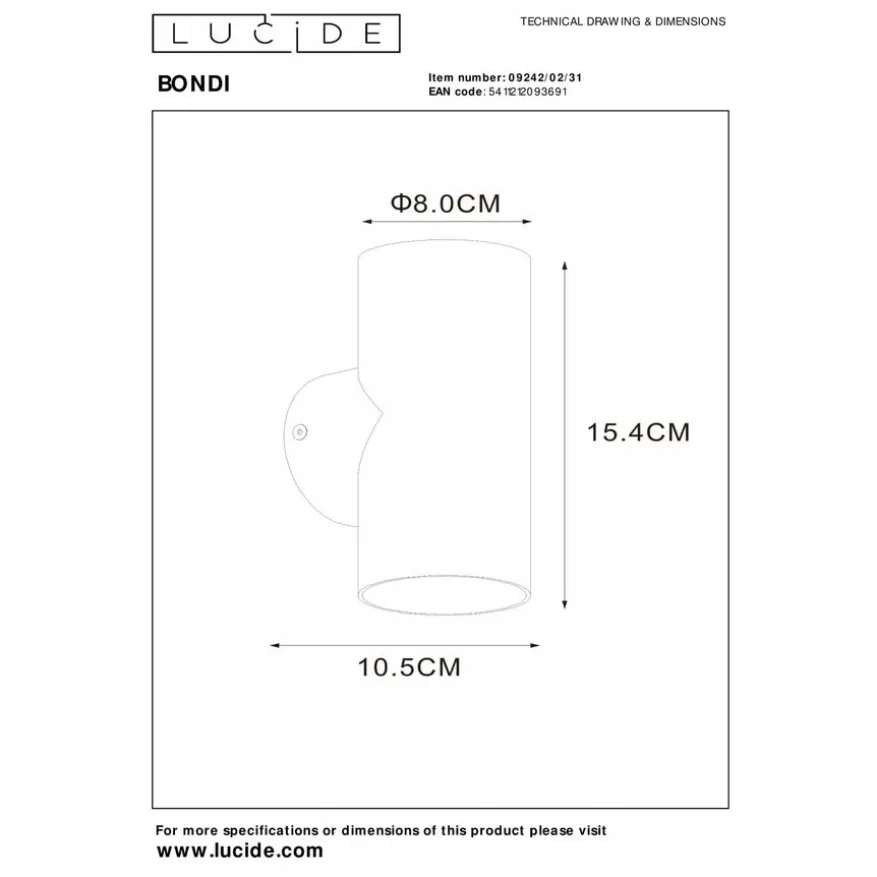 Lucide Wandlamp Bondi Wit - GU10 - 18 cm hoog