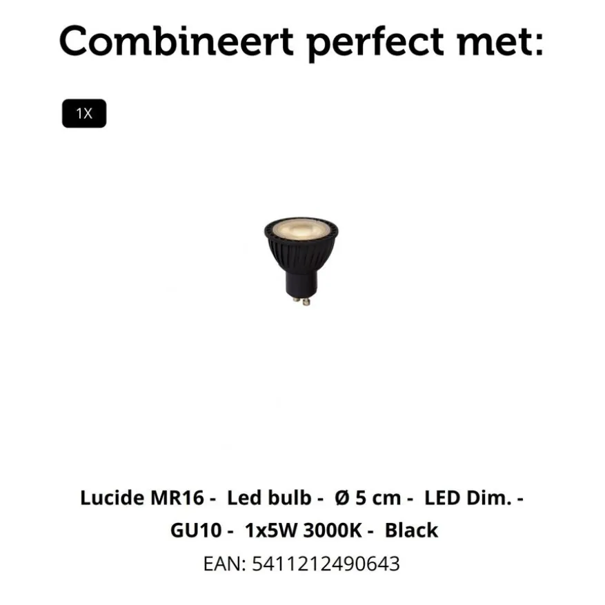 Lucide Wandlamp Clubs Zwart - GU10 - 16 cm hoog
