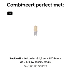 Lucide Wandlamp Diletta Zwart - G9 - 18 cm hoog