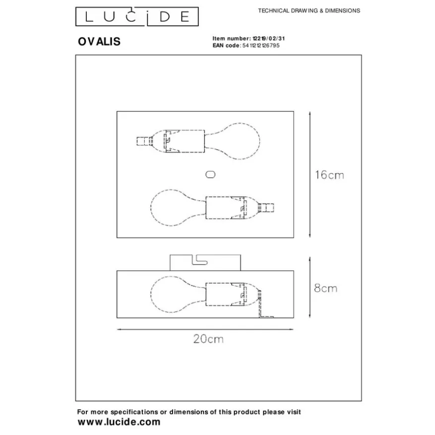 Lucide Wandlamp Ovalis Goud - 2 x E14 - 20 cm hoog