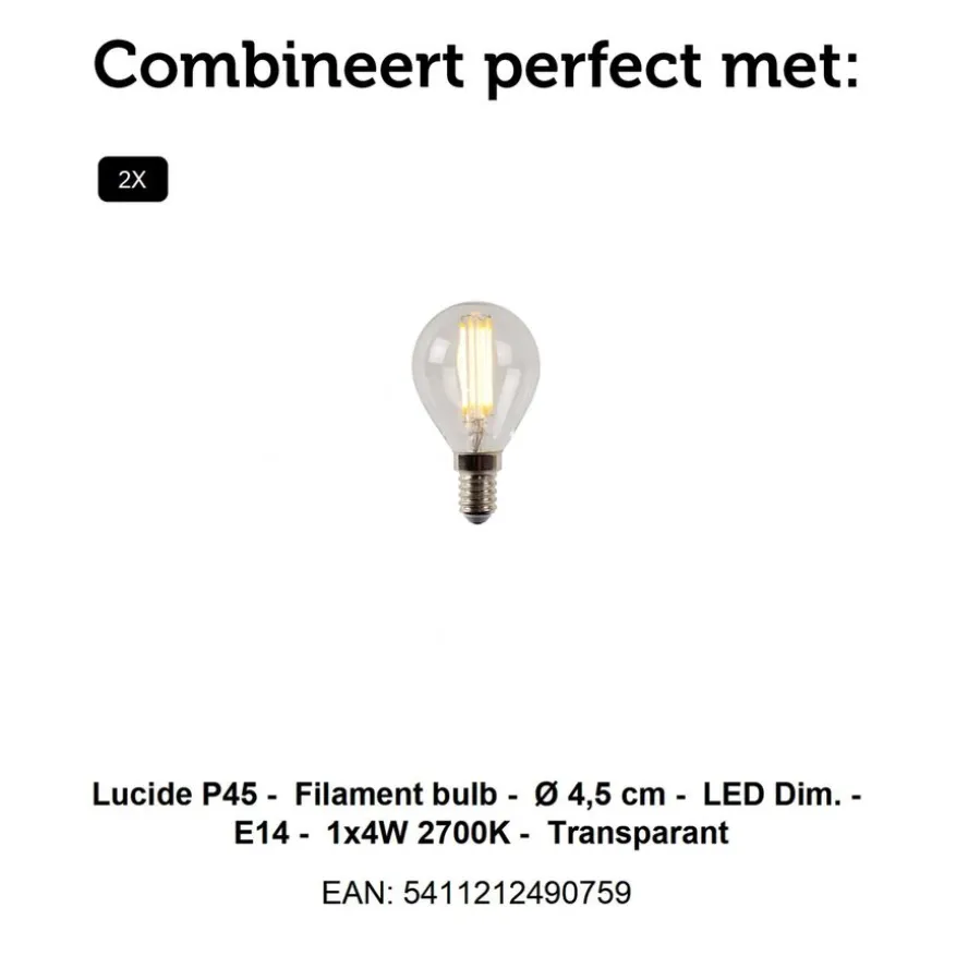 Lucide Wandlamp Ovalis Goud - 2 x E14 - 20 cm hoog