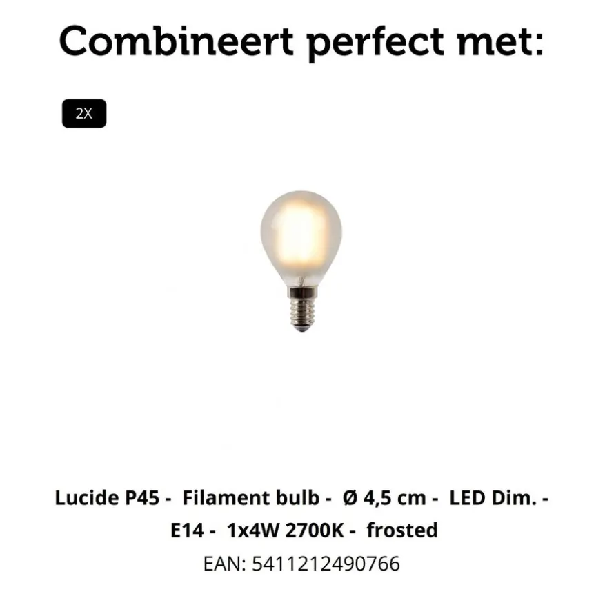 Lucide Wandlamp Ovalis Zwart - 2 x E14 - 20 cm hoog