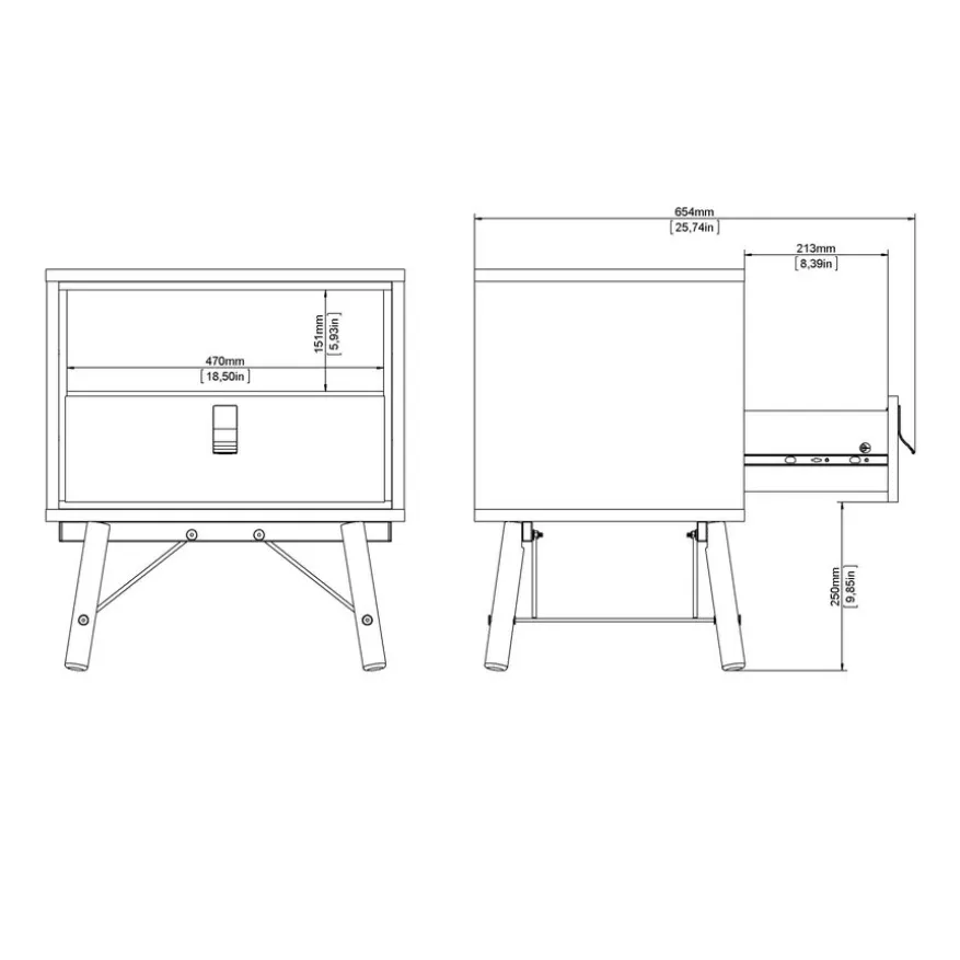 Nachtkastje Denver Eiken - 54x60x41 cm