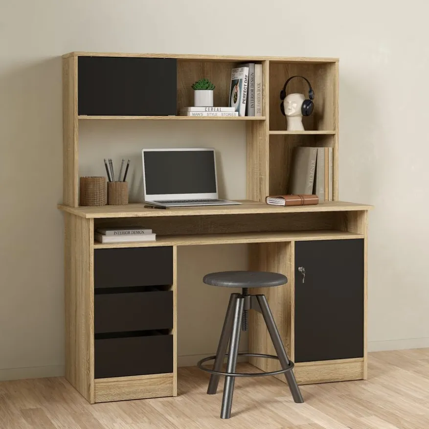 Opzetkast Boston Eiken / Zwart - 123x65x24 cm