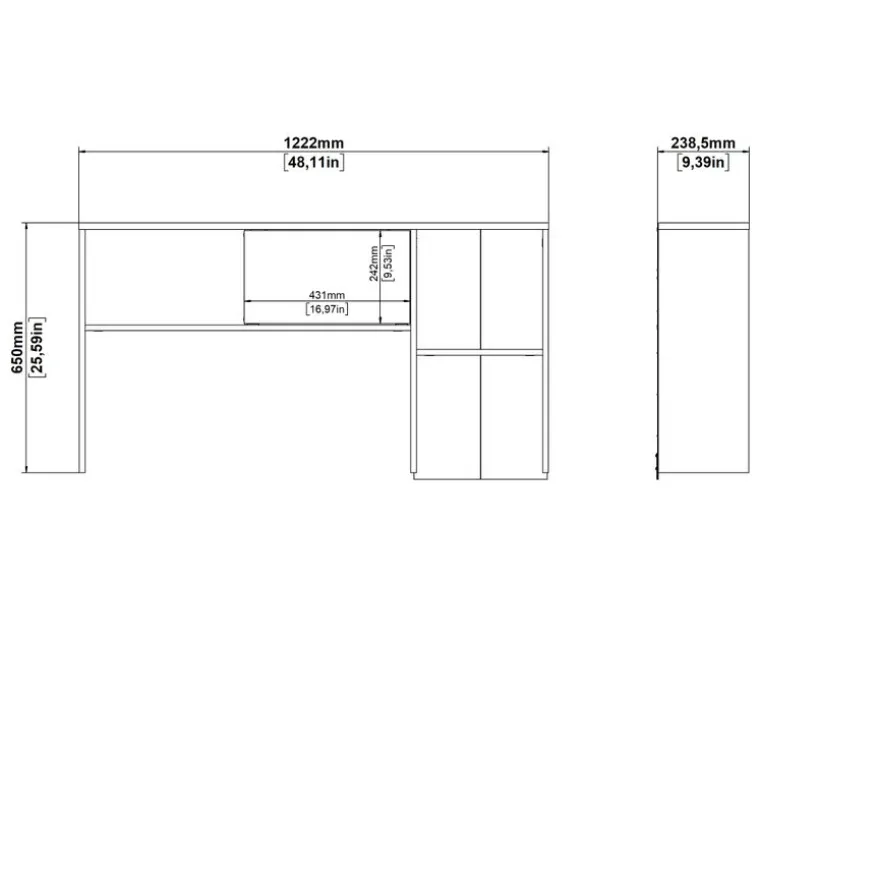 Opzetkast Boston Eiken / Zwart - 123x65x24 cm