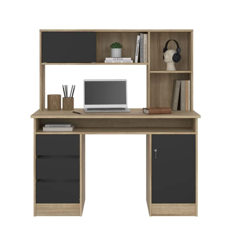 Opzetkast Boston Eiken / Zwart - 123x65x24 cm