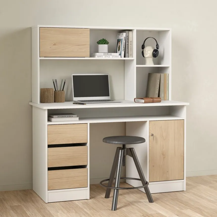 Opzetkast Boston Wit / Eiken - 123x65x24 cm