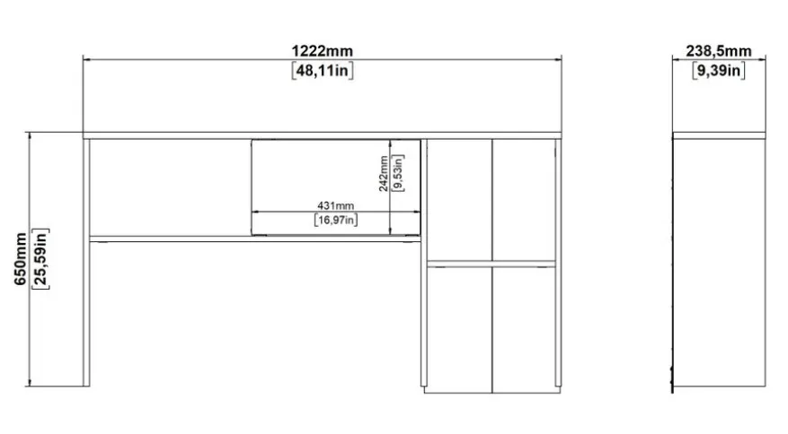 Opzetkast Boston Wit / Eiken - 123x65x24 cm