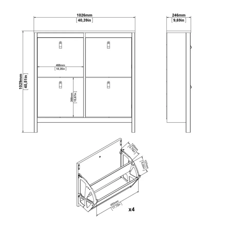 Schoenenkast Dallas Wit - 103x103x25 cm