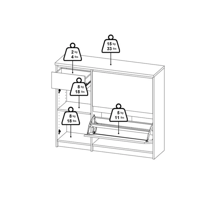 Schoenenkast Luna Eiken - 109x93x32 cm