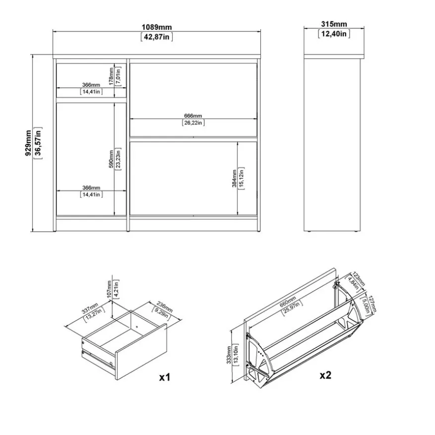 Schoenenkast Luna Eiken - 109x93x32 cm