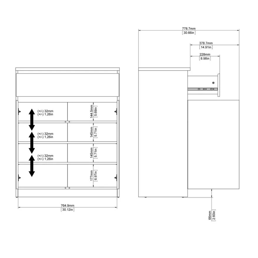Schoenenkast Luna Hoogglans Wit - 81x101x40 cm