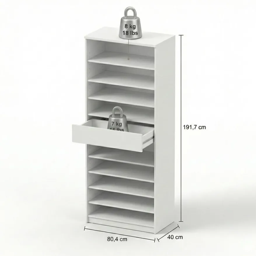 Schoenenkast Luna Wit - 81x192x40 cm