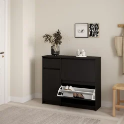 Schoenenkast Luna Zwart - 109x93x32 cm