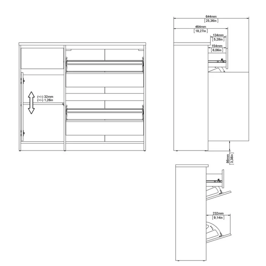 Schoenenkast Luna Zwart - 109x93x32 cm