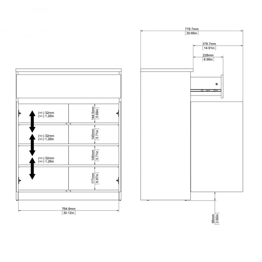 Schoenenkast Luna Zwart - 81x101x40 cm