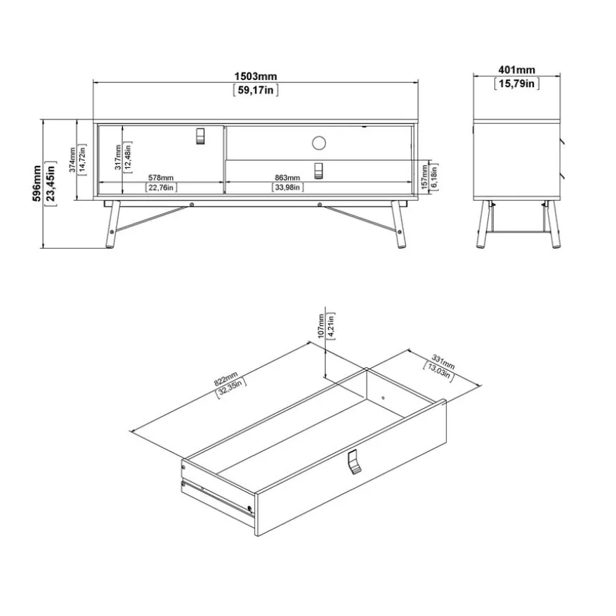 TV-meubel Denver Eiken - 150x60x40 cm