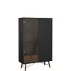 Vitrinekast Denver Zwart / Walnoot - 102x162x40 cm