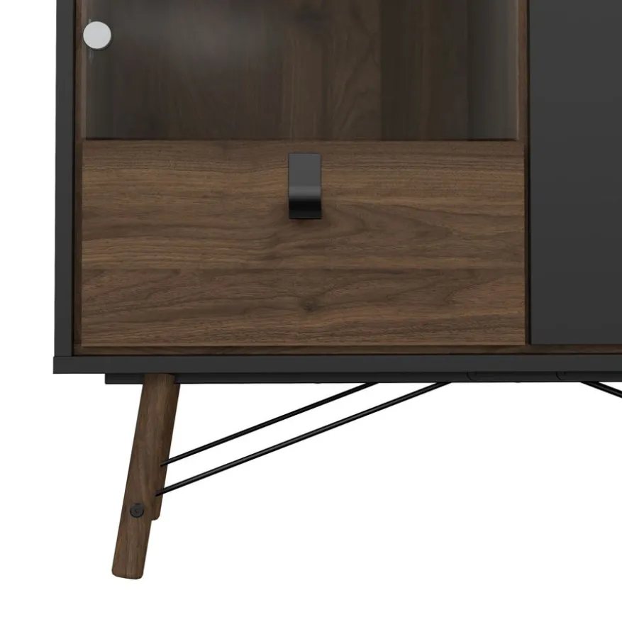 Vitrinekast Denver Zwart / Walnoot - 102x162x40 cm