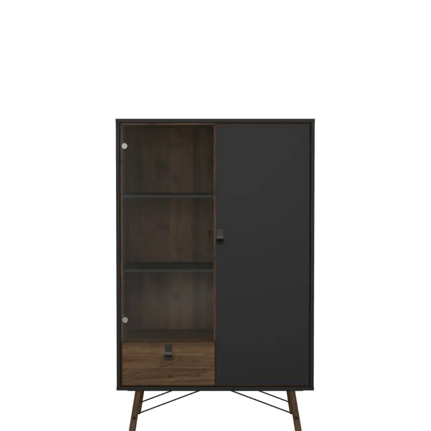 Vitrinekast Denver Zwart / Walnoot - 102x162x40 cm